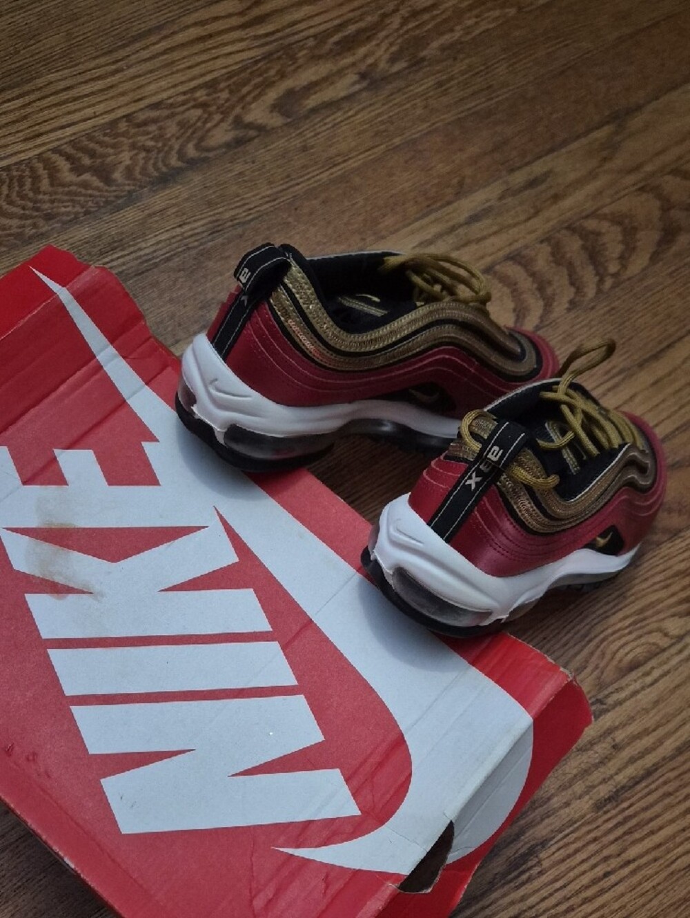 Nike Metallic Red and Gold Air Max 97 Sneakers - Picture 3 of 6